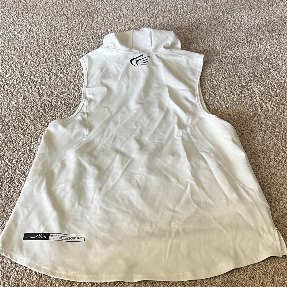 White Sleeveless Hoodie with Black Accents - Picture 7 of 8